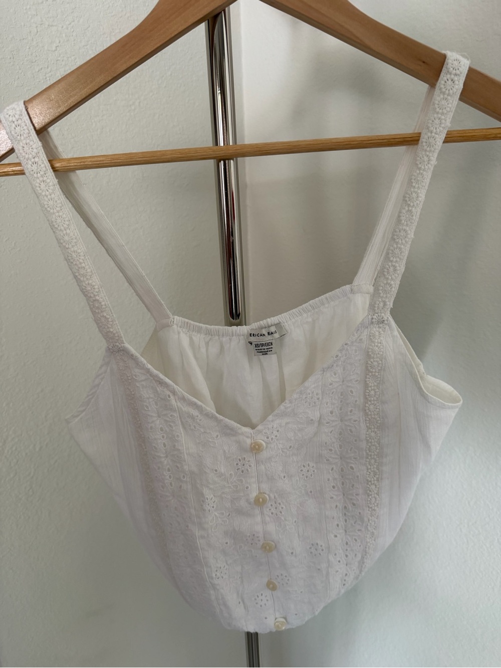 American Eagle Outfitters White Eyelet Button-Front Camisole